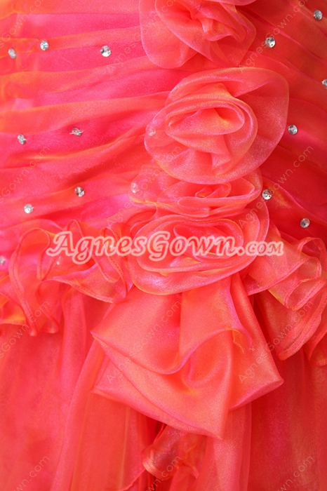 Colorful Orange & Fuchsia Rainbow Prom Dress Front Slit
