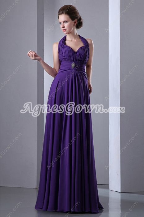 Column Full Length Purple Prom Dress 