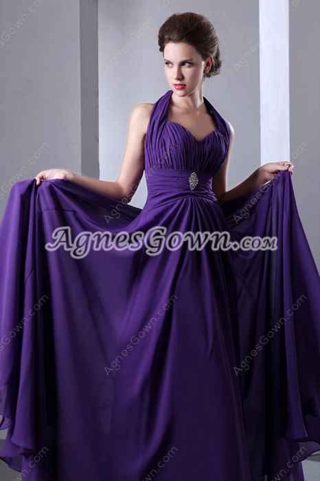 Column Full Length Purple Prom Dress 