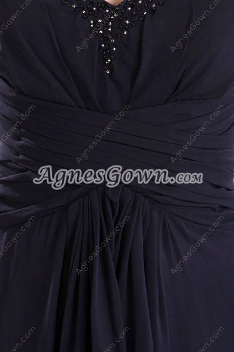 Ankle Length Dark Navy Chiffon Junior Prom Dress 