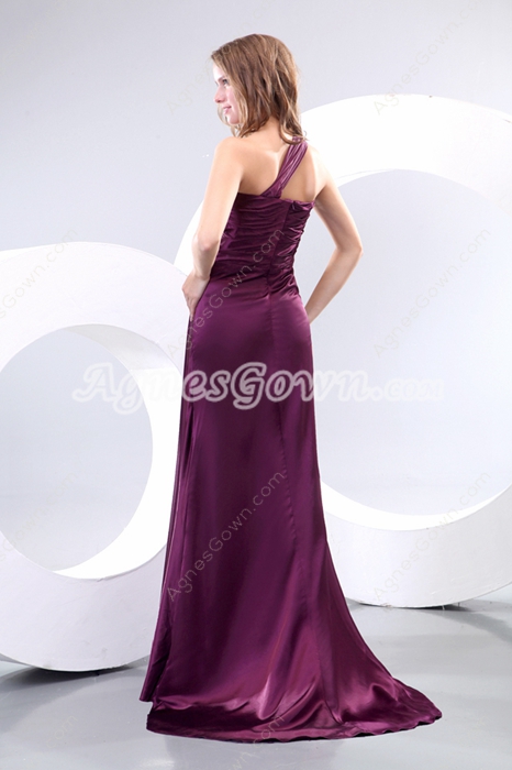 Elegance One Straps Grape Satin Formal Evening Dress 