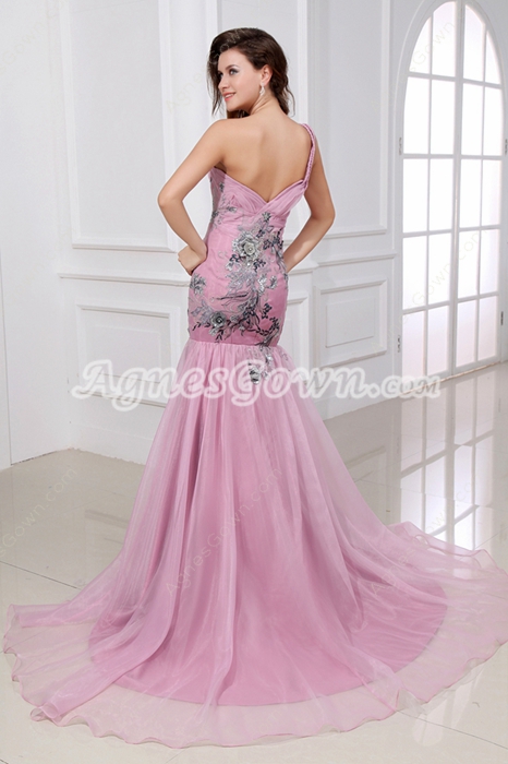 glamour one Straps Sheath Pink Organza Celebrity Evening Dress 