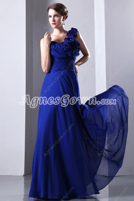 Charming One Straps Royal Blue Chiffon Engagement Evening Dress 