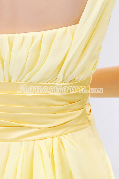 Sassy One Straps Mini Length Yellow Junior Graduation Dress 