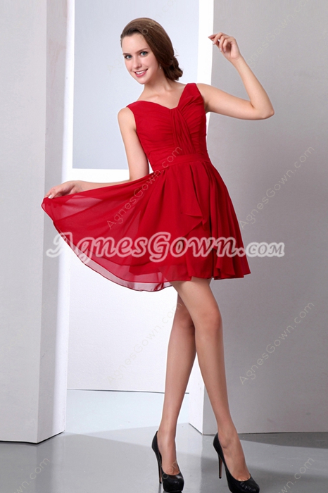 Lovely V-Neckline Dark Red Chiffon High School Graduation Dress 