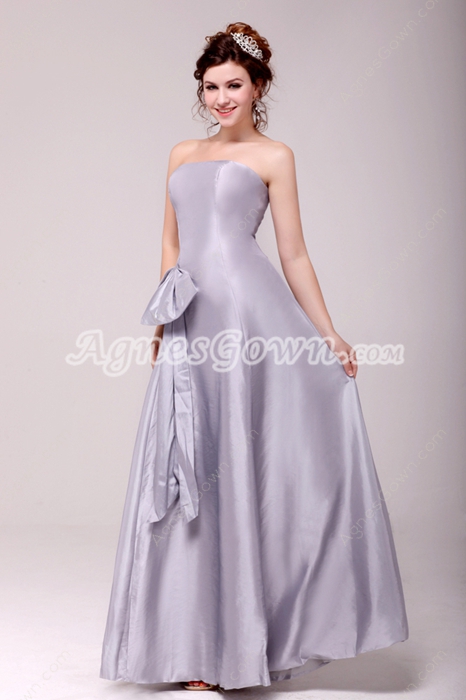Magical Strapless Column Silver Grey Prom Dress With Bowknot 