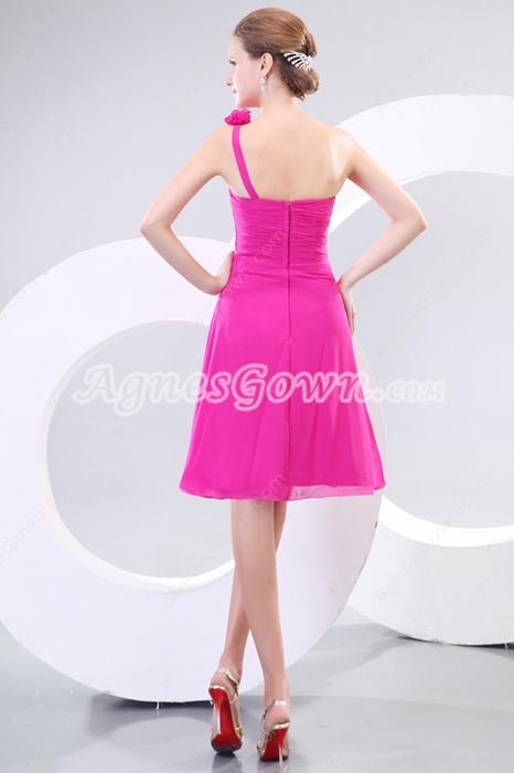 Simple Rose Single Straps Knee Length Fuchsia Homecoming Dress 