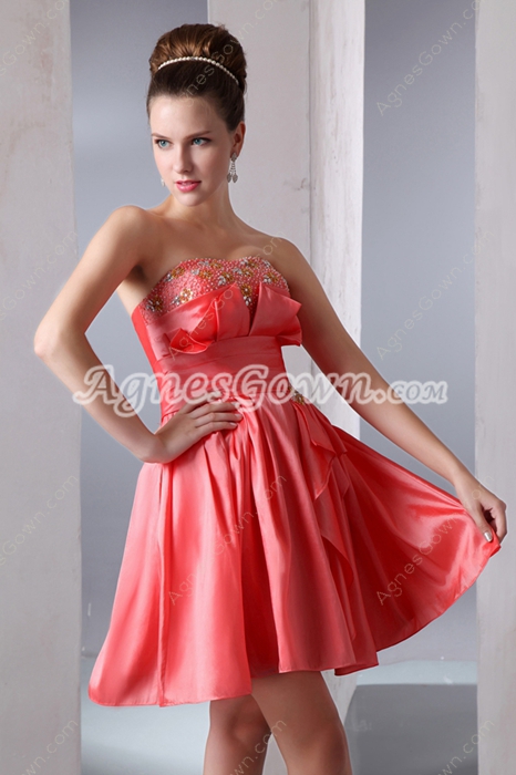 Strapless A-line Mini Length Watermelon Prom Party Dress 