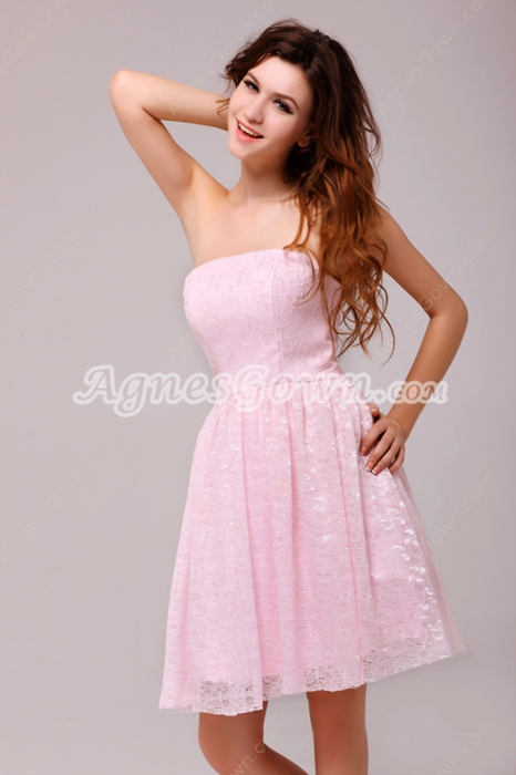 Sassy Short Length Pink Lace Junior Bridesmaid Dress 