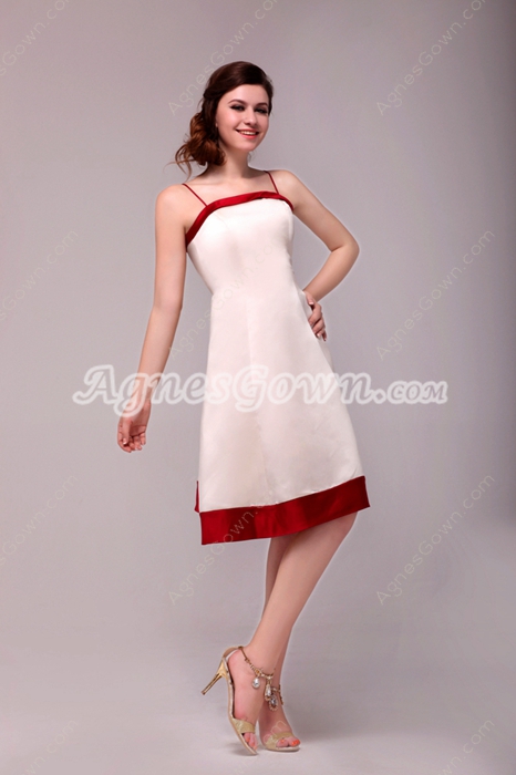 Colorful Spaghetti Straps Knee Length Beige & Red Wedding Guest Dress 