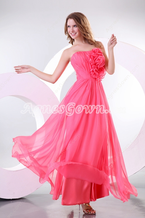 Sassy Ankle Length Fuchsia Prom dress With Floral 