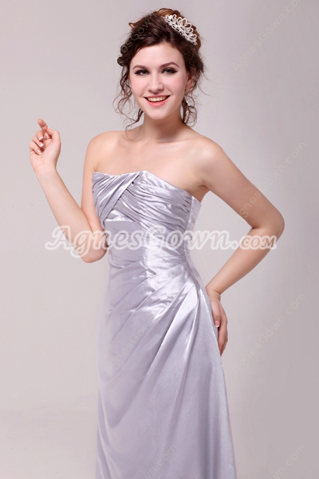 Exquisite A-line Full Length Silver Prom Party Dress 