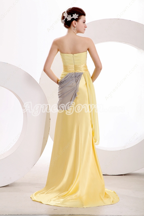 Yellow Strapless A-line Yellow & Silver High School Graduation Dress 