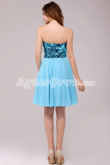 Chic Mini Length Blue Sequined Homecoming Dress 