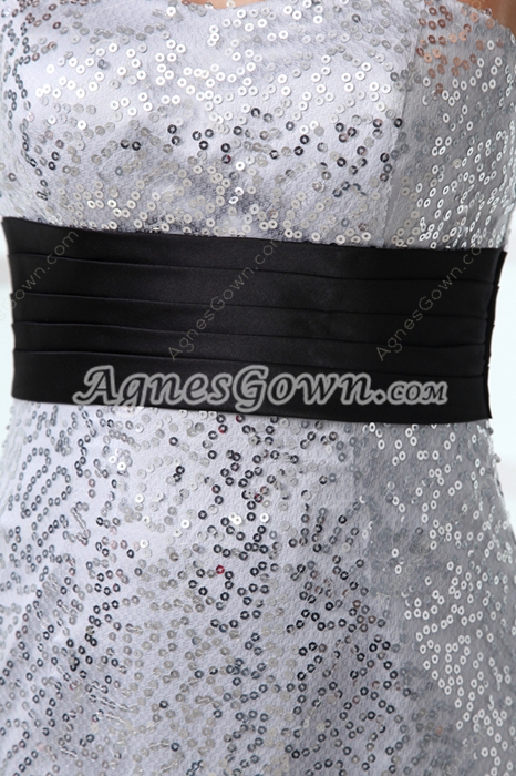 Fashionable Strapless Silver & Black Prom Dress Sparkled 