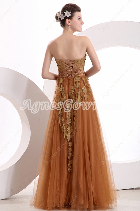 Decent Strapless Puffy Full Length Brown Princess Quince Dress With Lace 