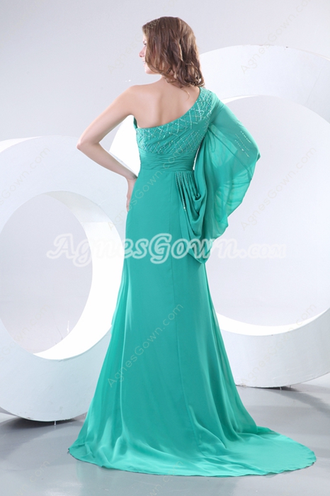 Glamour One Shoulder Long Sleeves Jade Green Mother Dress 