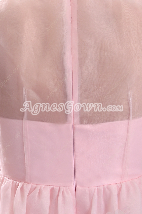Jewel Neckline Pink Organza Princess Quinceanera Dress 