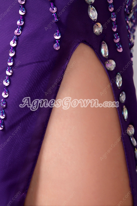 Luxury Sweetheart A-line Purple Sparkled Prom Dress Front Slit 