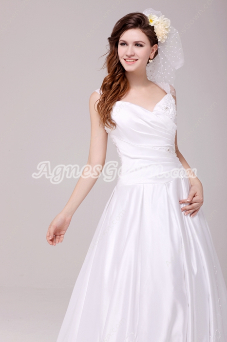 Modest Straps A-line Satin Plus Size Embroidery Wedding Dress With Beads 