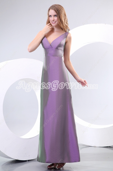 V-Neckline Ankle Length Purple Mother Of The Bride Dress 