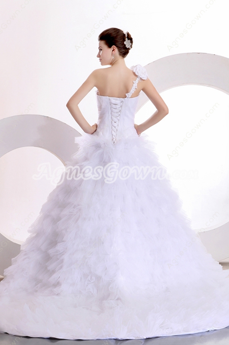 Classy One Straps Ball Gown Multi Ruffled 2016 Bridal Gown 