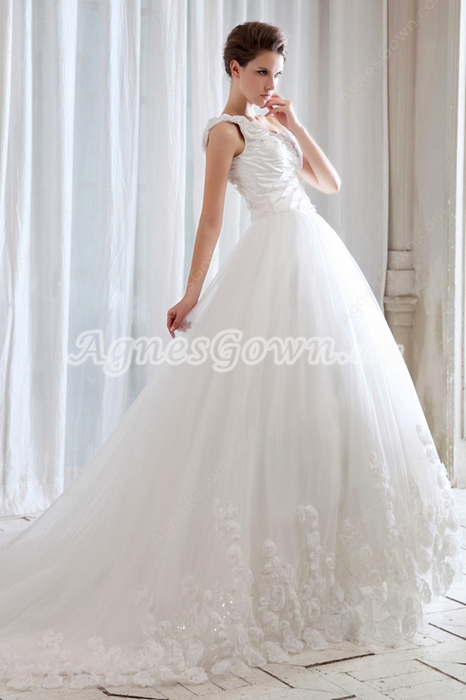 Beautiful One Shoulder White Tulle Cinderella Wedding Dress 2016
