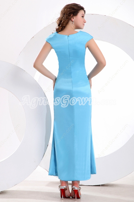 Cap Sleeves Ankle Length Blue Mother Of The Bride Dress 