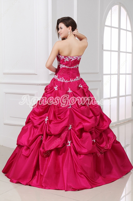 Classy Strapless Ball Gown Fuchsia Taffeta Quinceanera Dress 