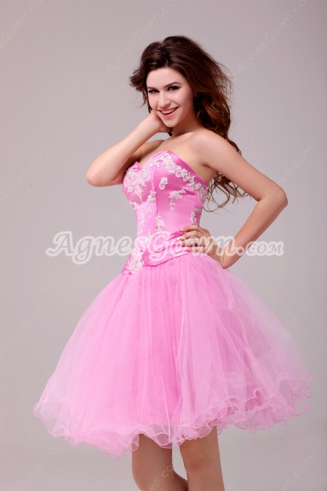 Lovely Puffy Mini Length Pink Sweet Sixteen Dress With Lace Appliques 