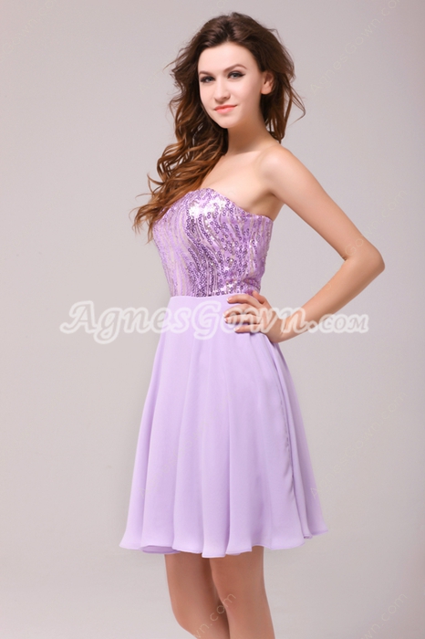 Lovely Short Length Lilac Sparkled Cocktail Dress 