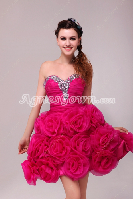 Lovely Sweetheart Ball Gown Fuchsia Organza Sweet Sixteen Dress 