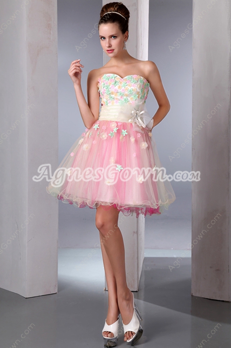 Cute Champagne And Pink Tulle Puffy Sweet Sixteen Dress 