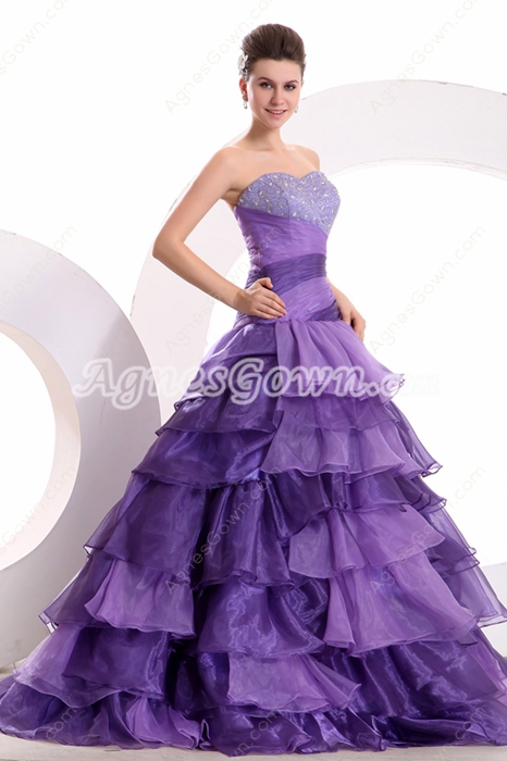 Fashionable Dropped Waist Lavender Quinceanera Dress 