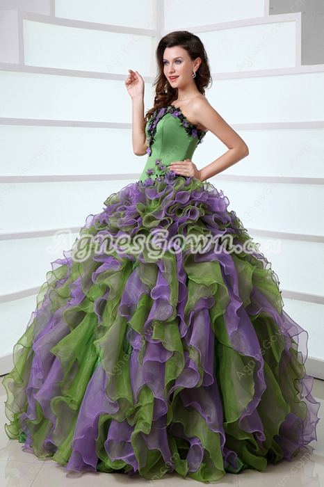 Perfect Strapless Ball Gown Colorful Green & Purple Quinceanera Dress