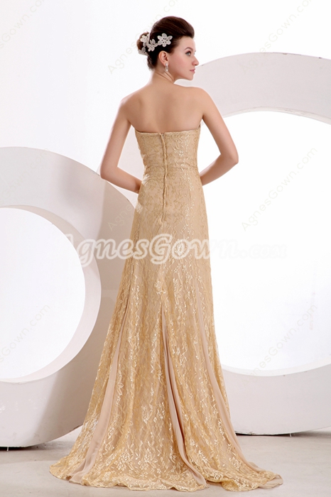 Charming A-line Full Length Champagne Lace Formal Evening Dress