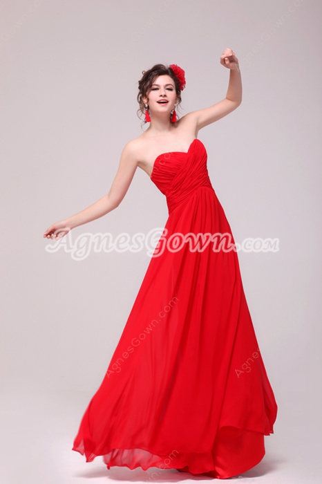 Charming Sweetheart Red Chiffon Formal Evening Dress With Pleated Bodice 