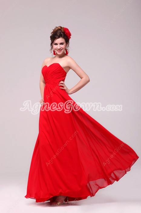 Charming Sweetheart Red Chiffon Formal Evening Dress With Pleated Bodice 