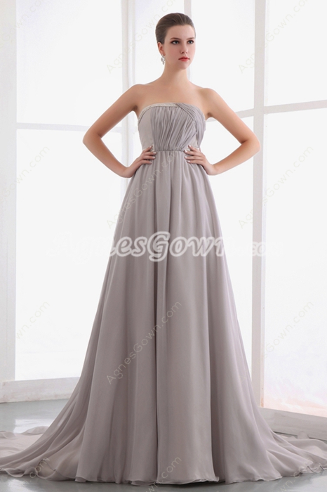Graceful Strapless A-line Gray Chiffon Pageant Prom Dress 