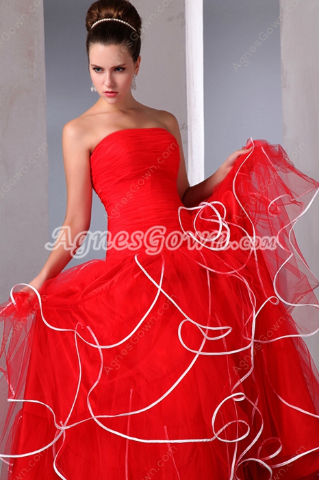 Special Puffy Tulle Red Princess Quinceanera Dress With White Straps 