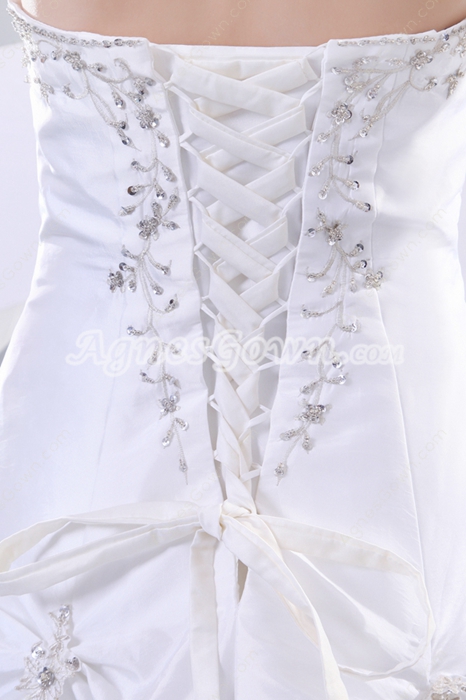 Classy Strapless Ball Gown Taffeta Embroidery Wedding Dress 