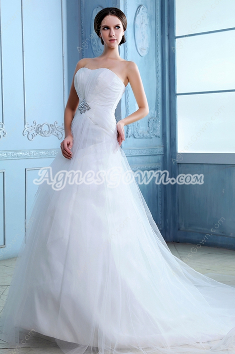 Exclusive White Tulle Wedding Dress Dropped Waist 