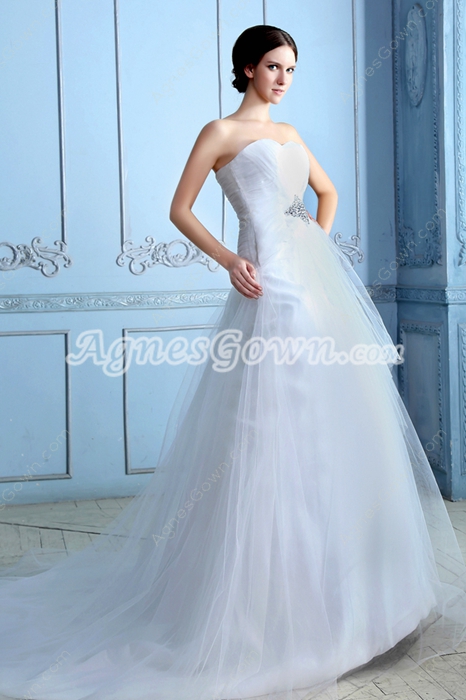 Exclusive White Tulle Wedding Dress Dropped Waist 