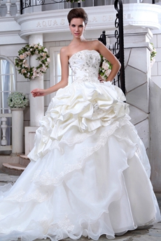 Beautiful Organza & Taffeta Ball Gown Cream Bridal Dress 