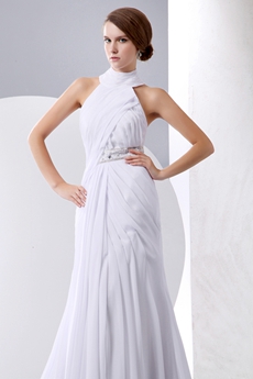 Casual Halter High Collar White Destination Wedding Dress 