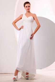 Casual One Shoulder High Low Beach Wedding Gown 