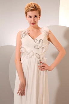 Casual V-Neckline Ivory Destination Wedding Dress 