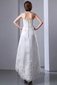 Dipped Neckline High Low Beach Wedding Dress With Lace Appliques 