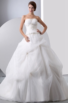 Strapless Ball Gown Organza Embroidery Wedding Dress