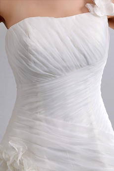 Simple One Straps A-line Organza Wedding Dress With Handmade Flowers 
